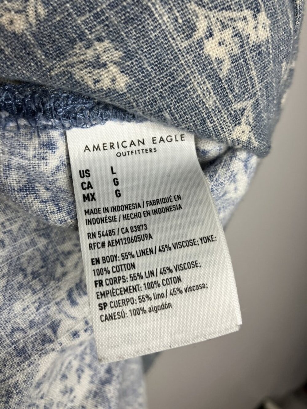 American Eagle Women's Large Patchwork Linen Blend Button Chambray Shirt Floral - Picture 9 of 13